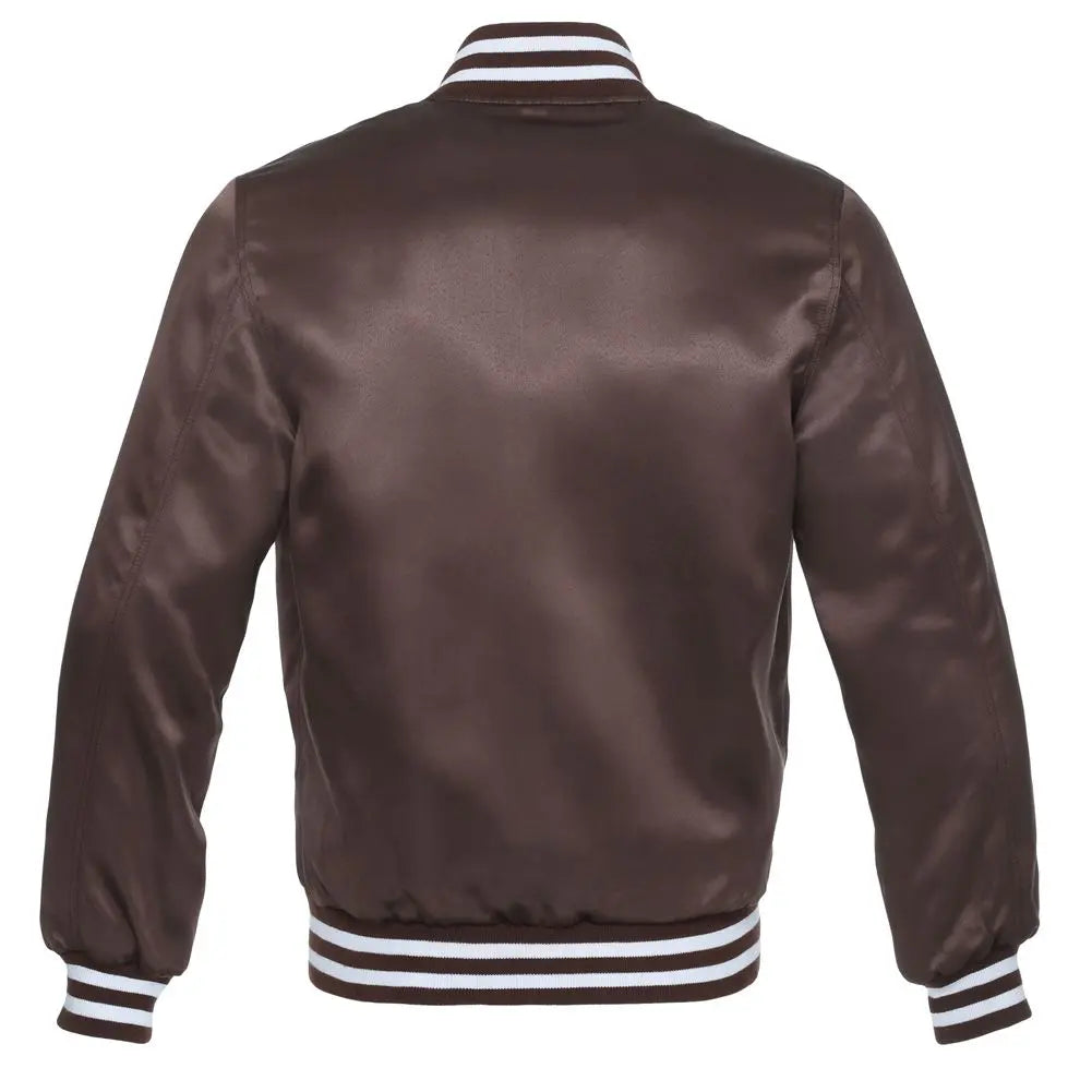 Satin Brown/White Leather New Satin Varsity Jacket image 3