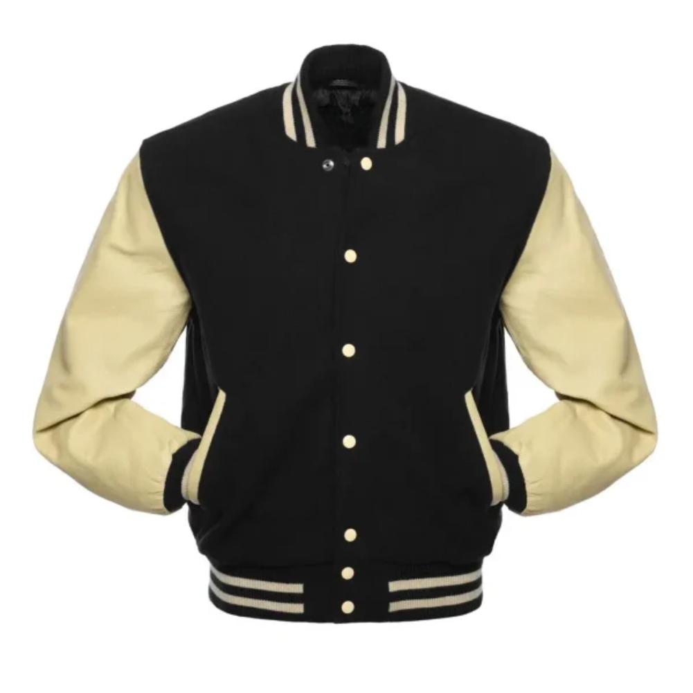 Black Wool Natural Leather New Varsity Jacket image 0
