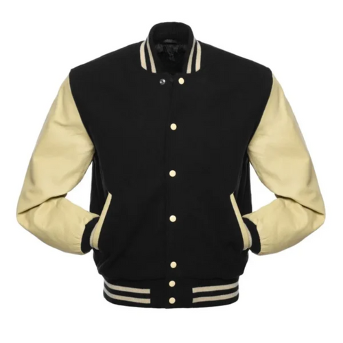 Black Wool Natural Leather New Varsity Jacket image 0