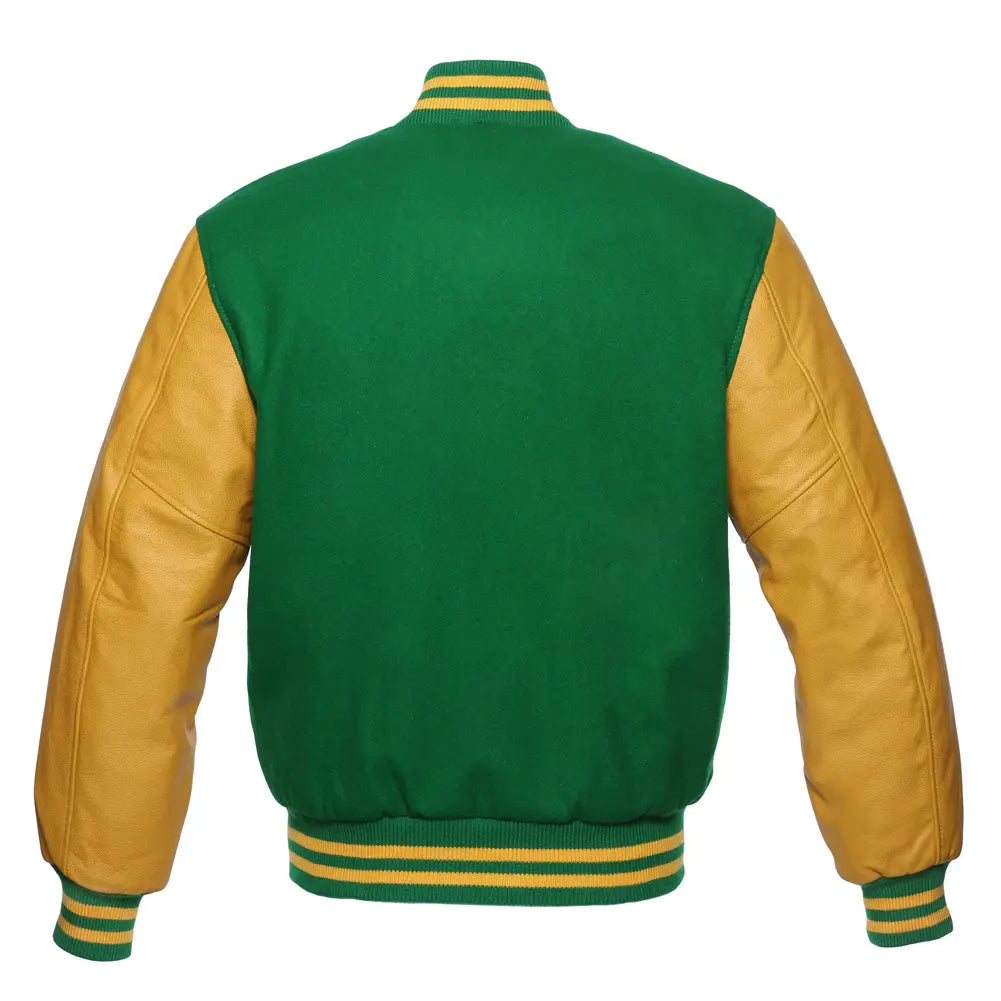 Kelly Wool Gold Leather New Varsity Jacket image 3