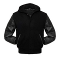 Black Wool/Black Leather New Hoddie Varsity Jacket image 0