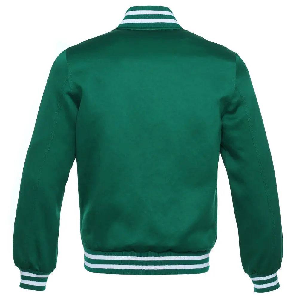 Satin Forest/White Leather New Satin Varsity Jacket image 3
