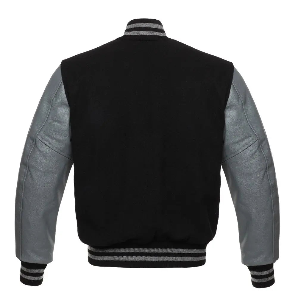 Black Wool Grey Leather New Varsity Jacket image 3