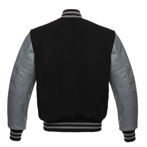 Black Wool Grey Leather New Varsity Jacket image 3