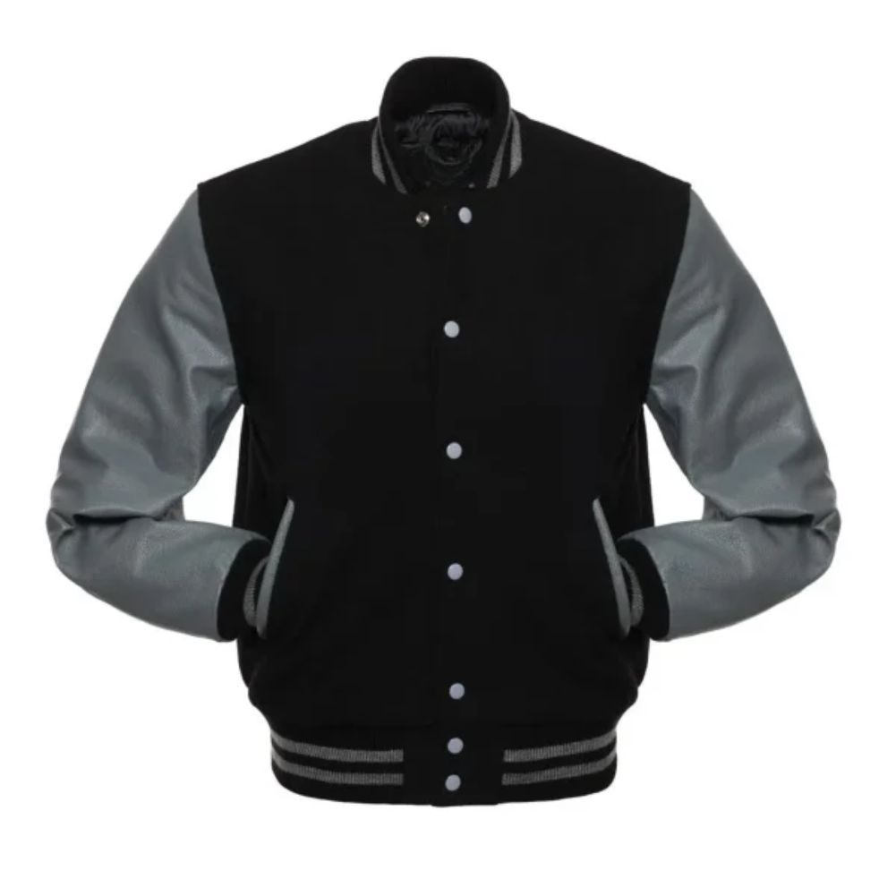 Black Wool Grey Leather New Varsity Jacket image 0