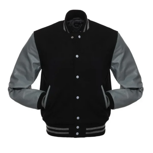 Black Wool Grey Leather New Varsity Jacket image 0