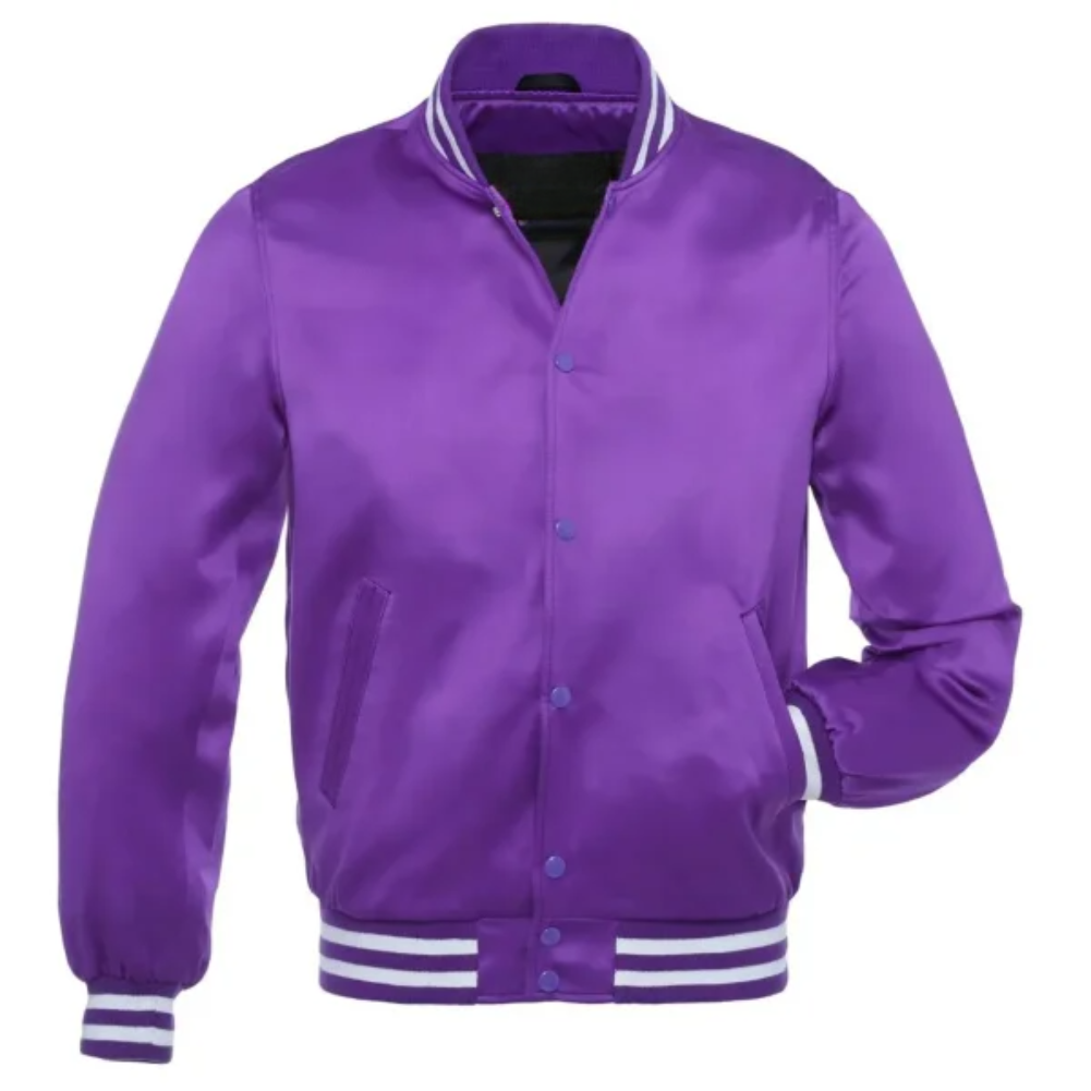 Satin PurpleWhite Leather New Satin Varsity Jacket image 0