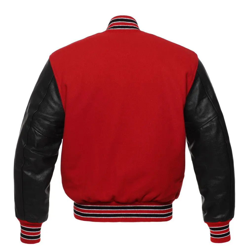 Red Wool Black Leather New Varsity Jacket image 3