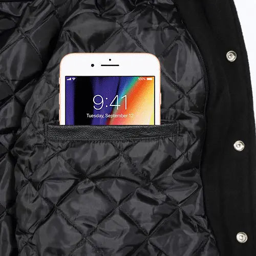 Black Wool/Gold Vinyl Leather New Classic Vinyl Varsity Jacket image 2