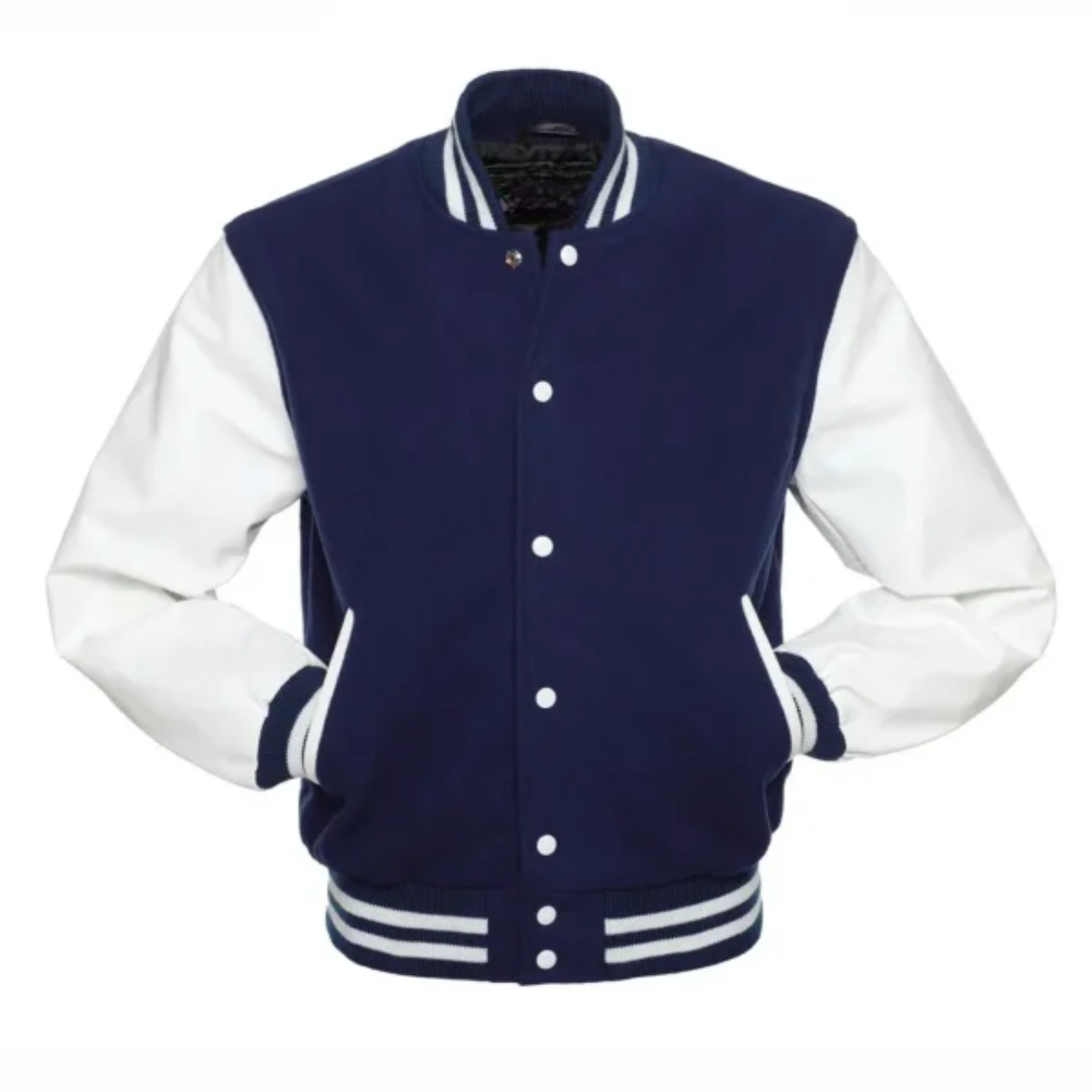 Navy Wool/White Vinyl Leather New Classic Vinyl Varsity Jacket image 0