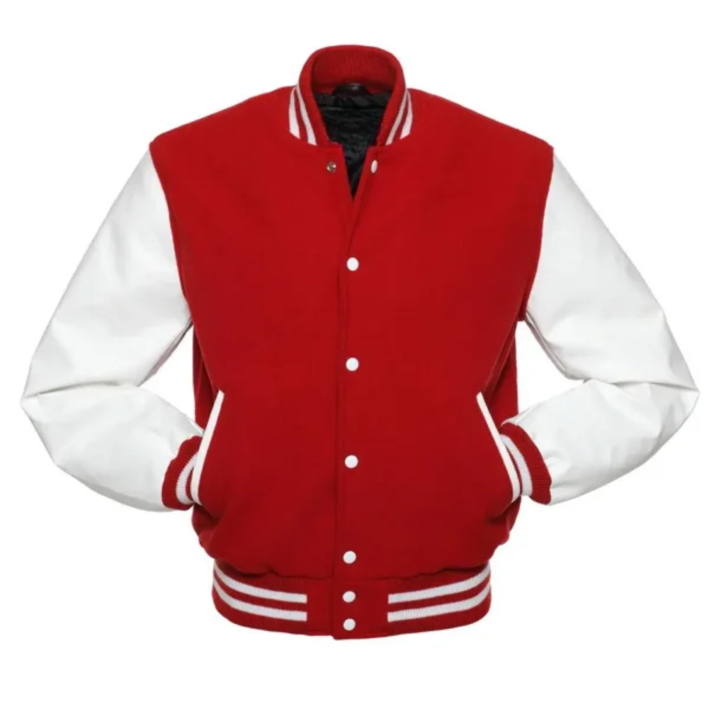 Red Wool/White Vinyl Leather New Classic Vinyl Varsity Jacket image 0