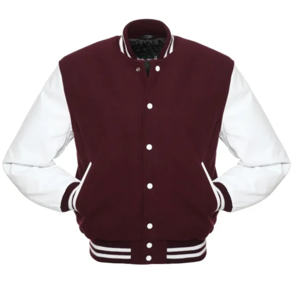 Maroon Wool White Leather New Varsity Jacket image 0