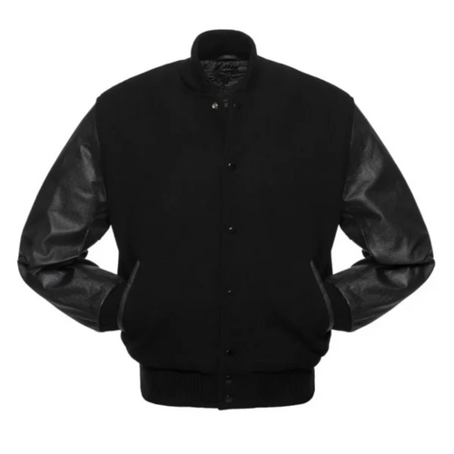 Black Wool Black Leather New Varsity Jacket image 0