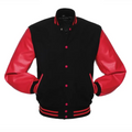 Black Wool/Red Vinyl Leather New Classic Vinyl Varsity Jacket image 0