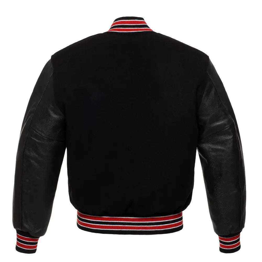 Black Wool Black Leather New Varsity Jacket image 3