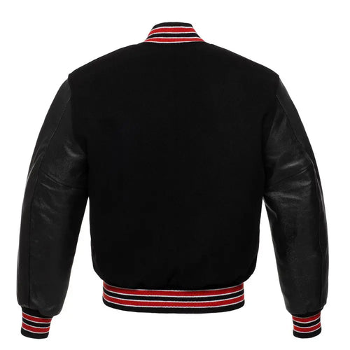 Black Wool Black Leather New Varsity Jacket image 3