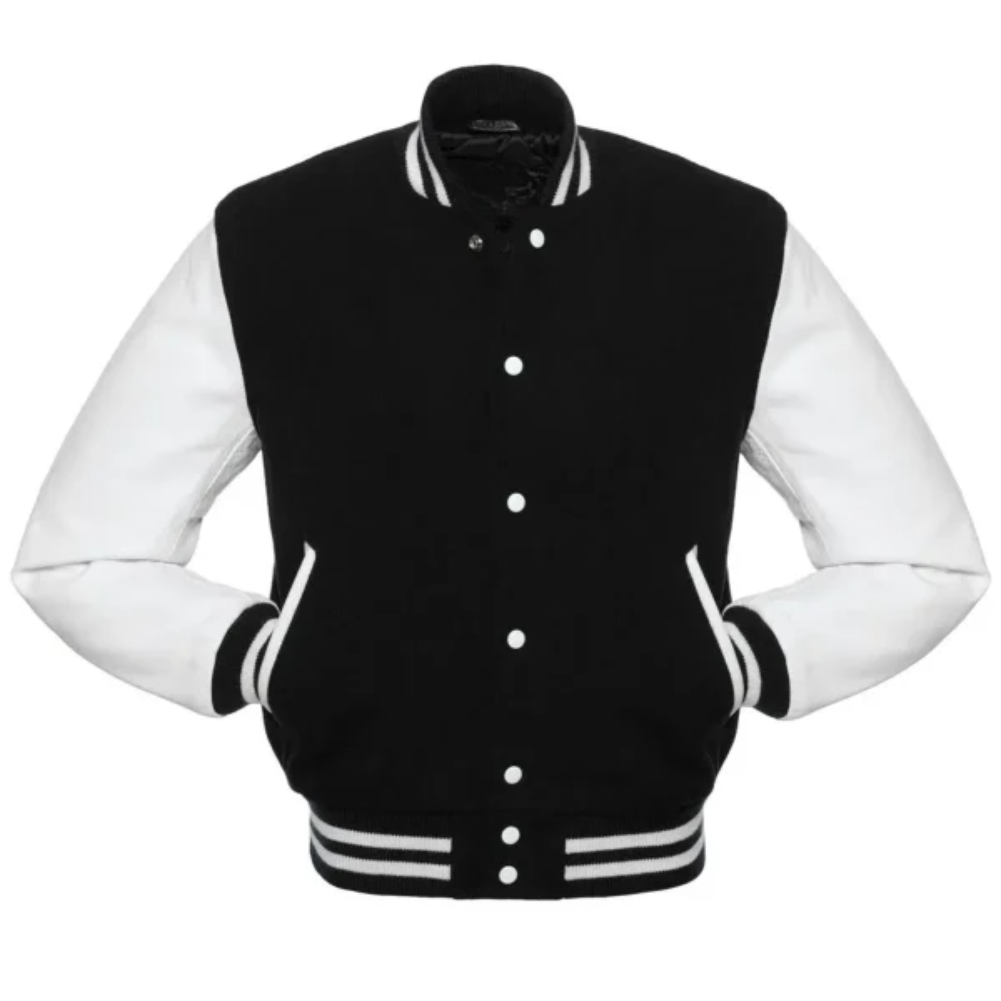 Kids Black/White Leather  New Classic Varsity Jacket image 0