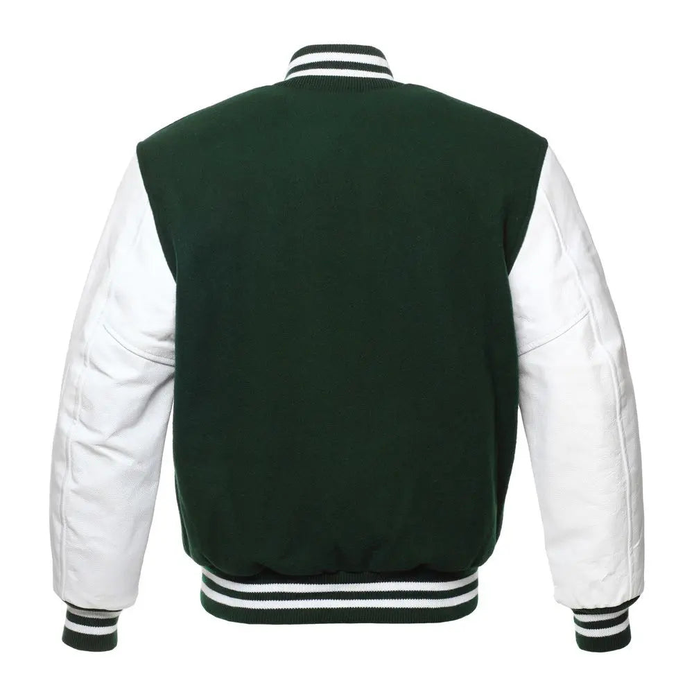 Forest Wool White Leather New Varsity Jacket image 3