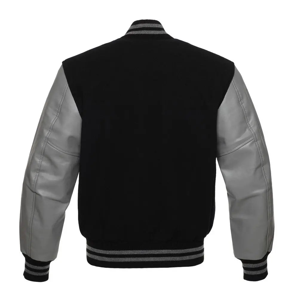 Black Wool/Grey Vinyl Leather New Classic Vinyl Varsity Jacket image 3