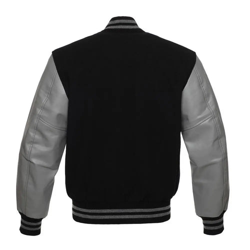 Black Wool/Grey Vinyl Leather New Classic Vinyl Varsity Jacket image 3