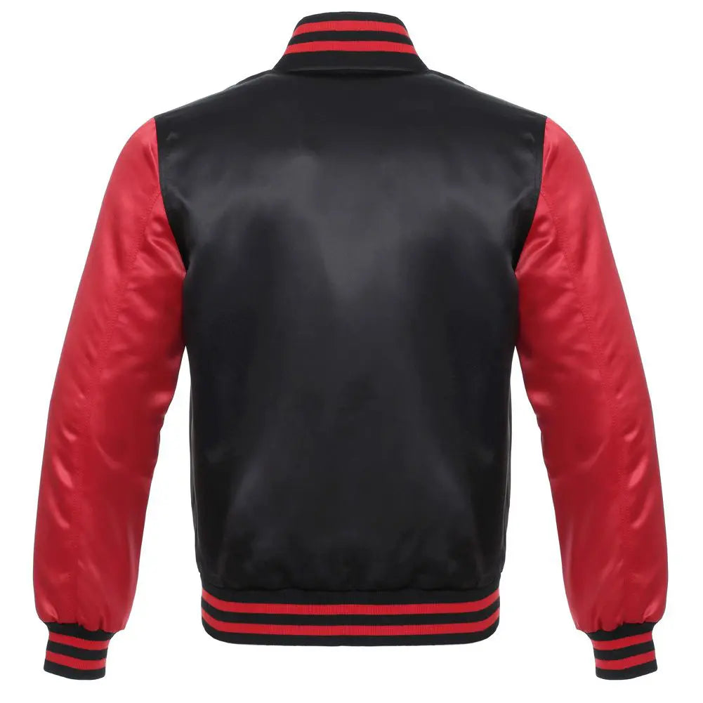 Satin Black/Red Leather New Satin Varsity Jacket image 3
