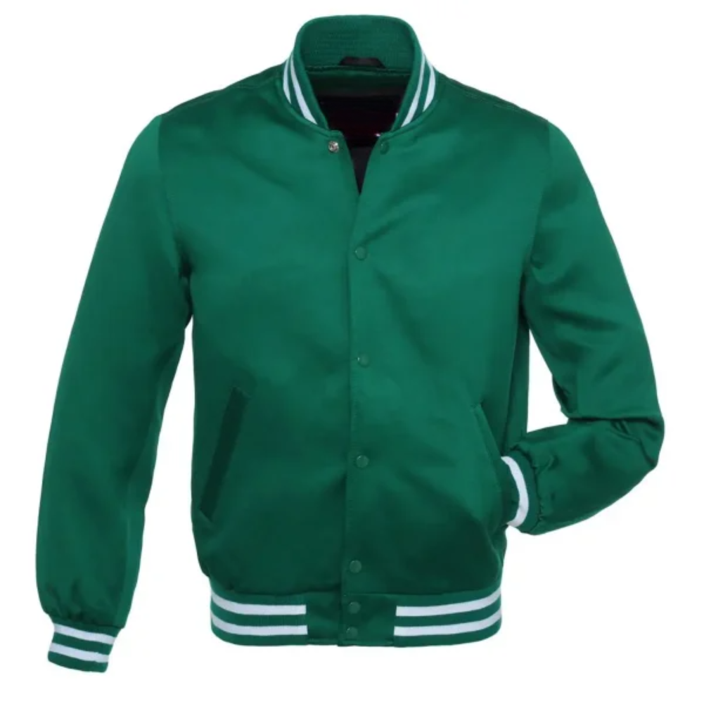 Satin Forest/White Leather New Satin Varsity Jacket image 0