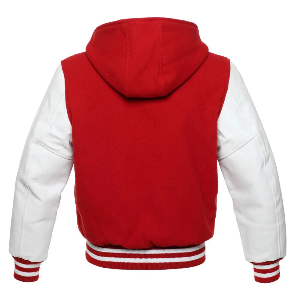 Red Wool/White Leather New Hoddie Varsity Jacket image 3