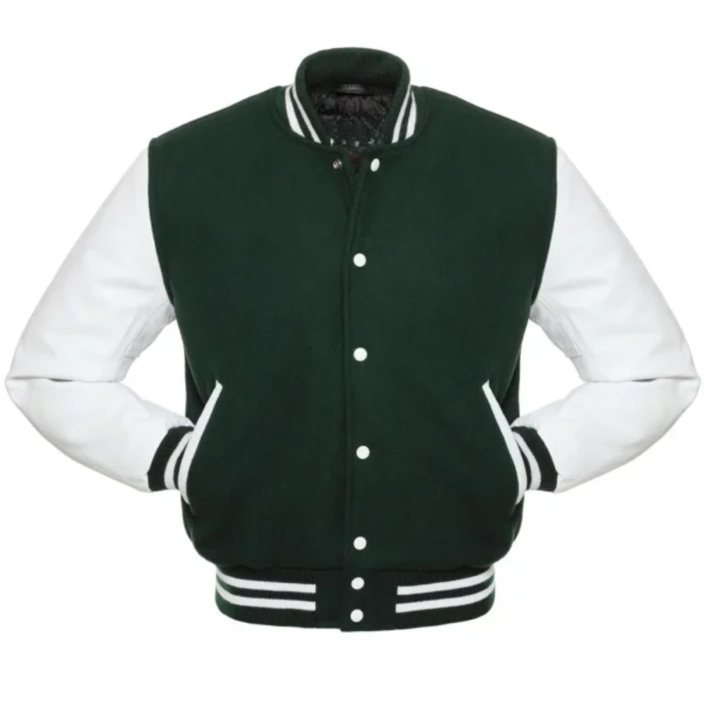 Forest Wool White Leather New Varsity Jacket image 0