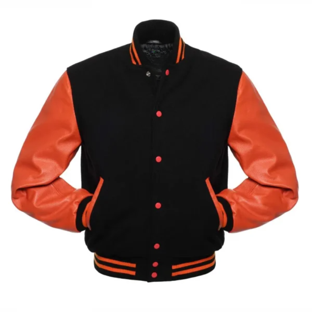 BLACK WOOL/ORANGE LEATHER  NEW VARSITY JACKET image 0