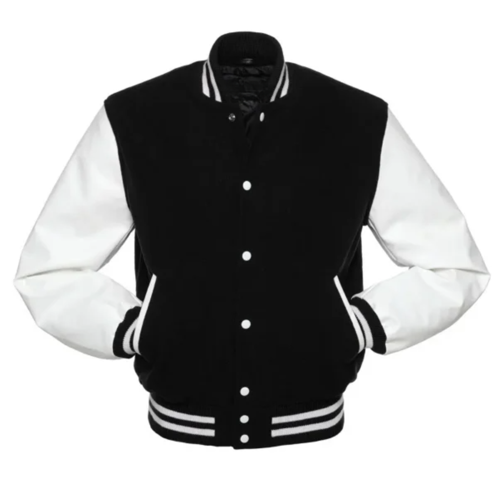 BLACK WOOL/WHITE VINYL Leather New Classic Vinyl Varsity Jacket image 0