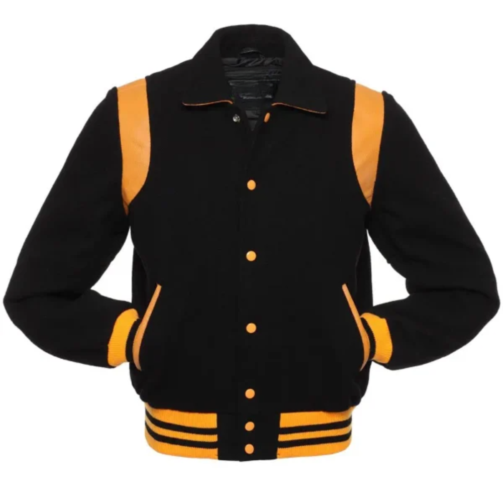 Black Wool/Gold Leather New Retro Varsity Jacket image 0