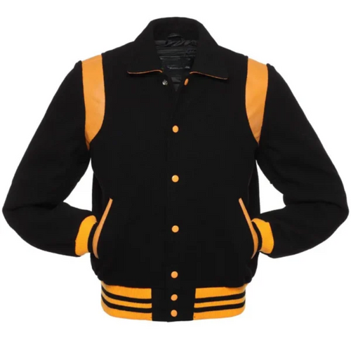 Black Wool/Gold Leather New Retro Varsity Jacket image 0
