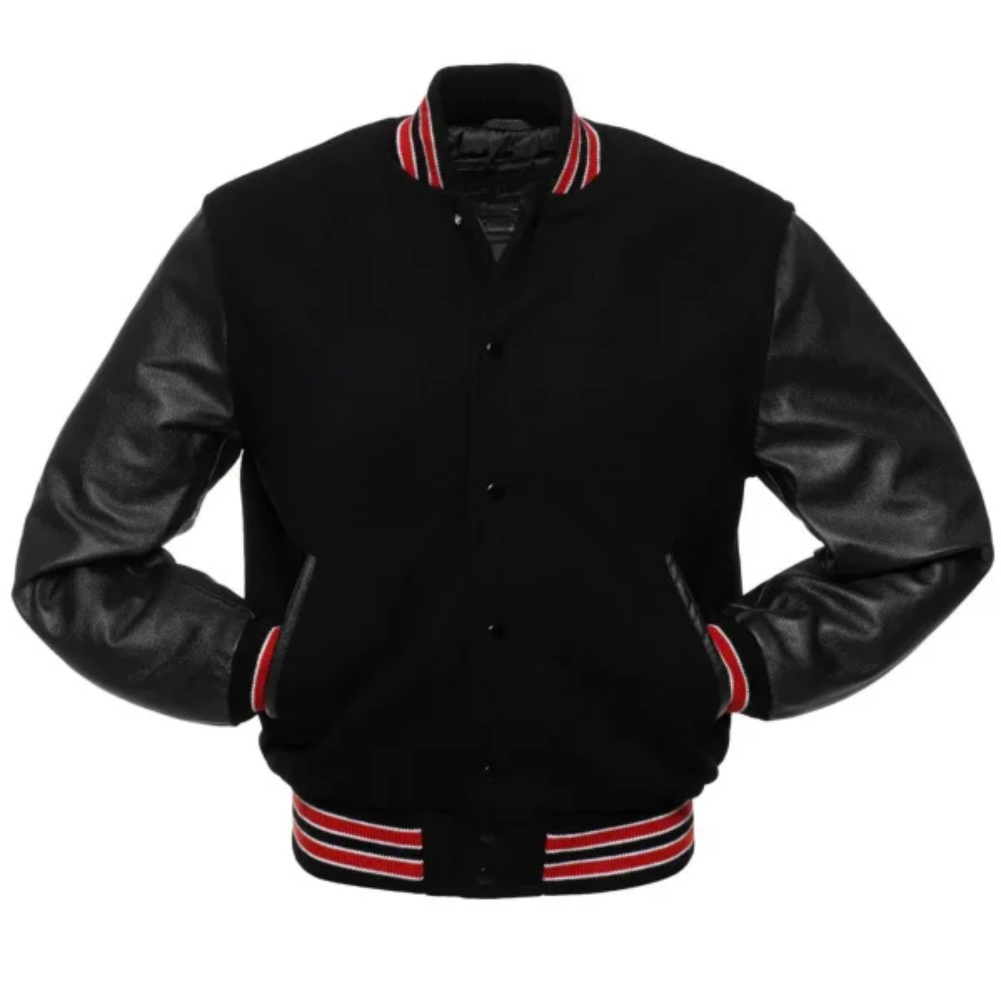 Black Wool Black Leather New Varsity Jacket image 0