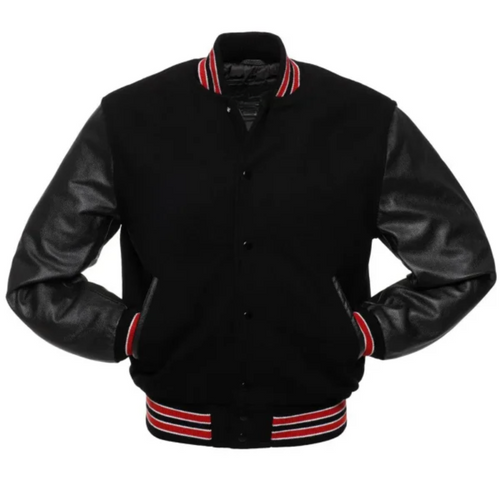 Black Wool Black Leather New Varsity Jacket image 0