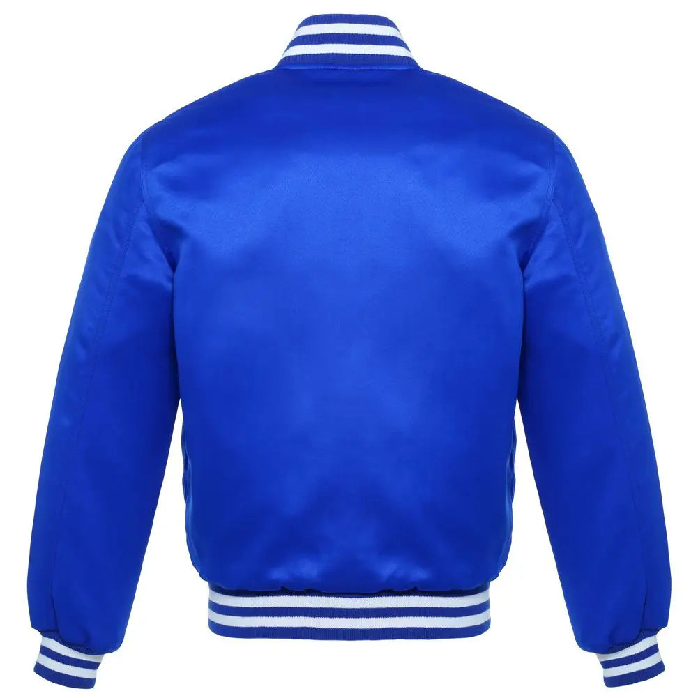 Satin Blue/White Leather New Satin Varsity Jacket image 3