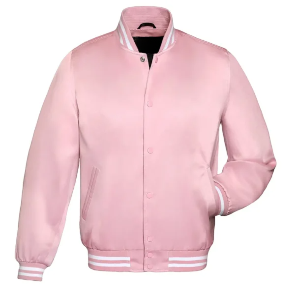 Satin Pink/White Leather New Satin Varsity Jacket image 0
