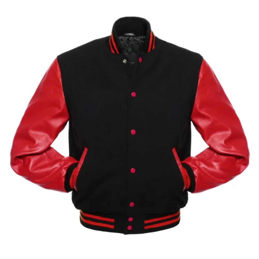 Black Wool Red Leather New Varsity Jacket image 0