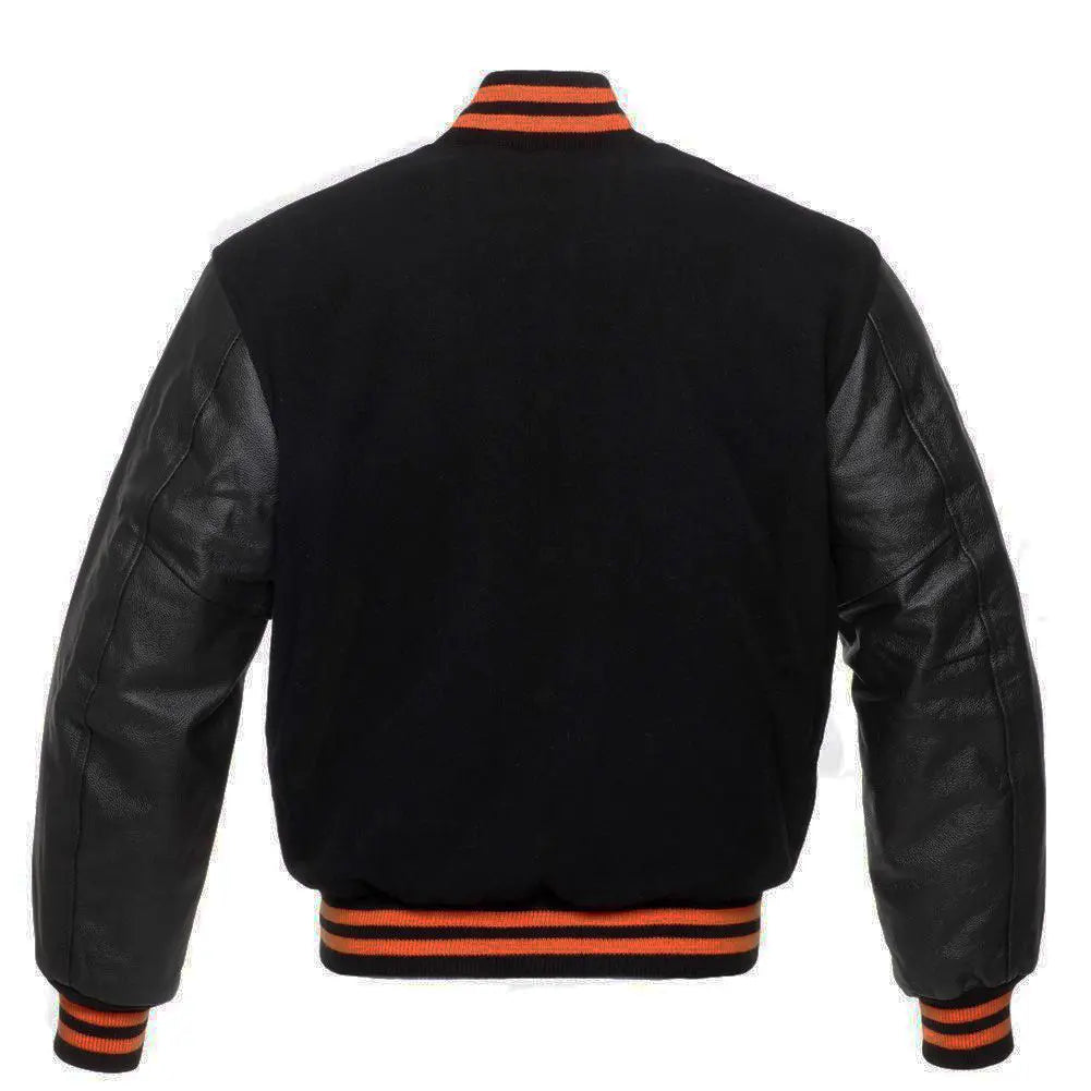 Black Wool Black Leather New Varsity Jacket image 3