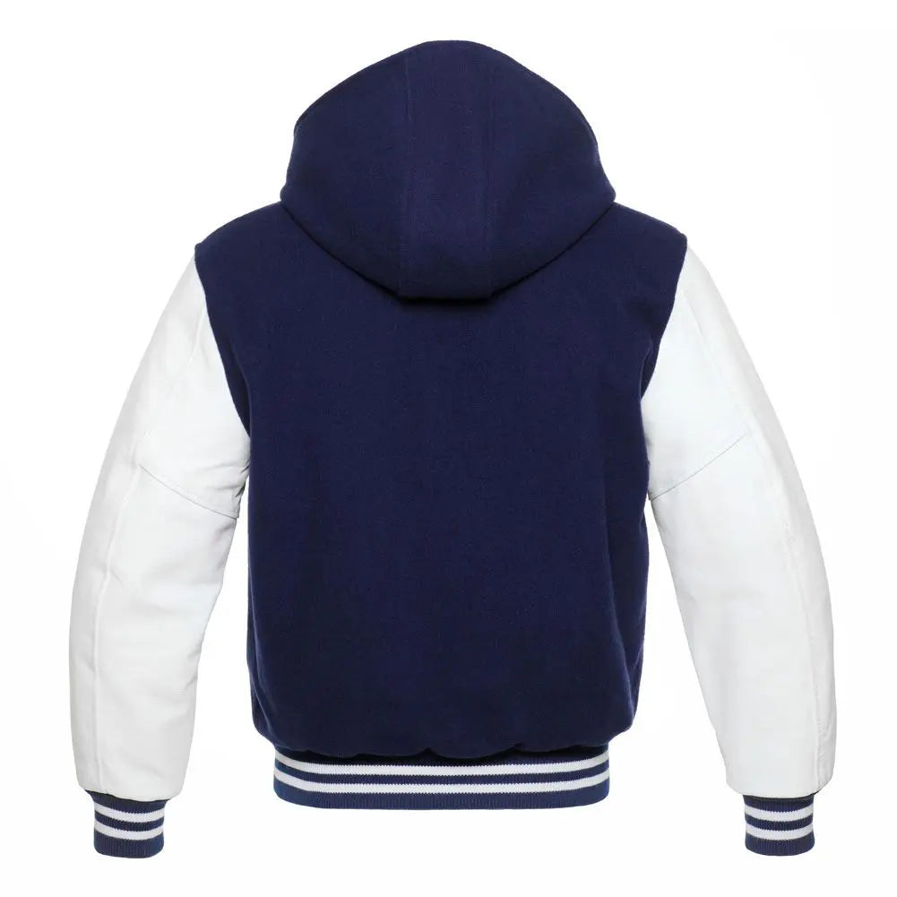 Navy Wool/White Leather New Hoddie Vasity Jacket image 3
