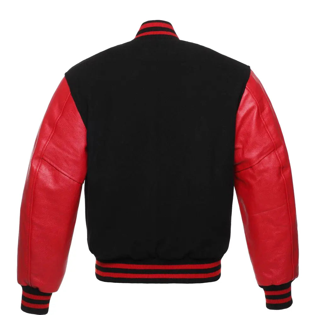 Black Wool Red Leather New Varsity Jacket image 3