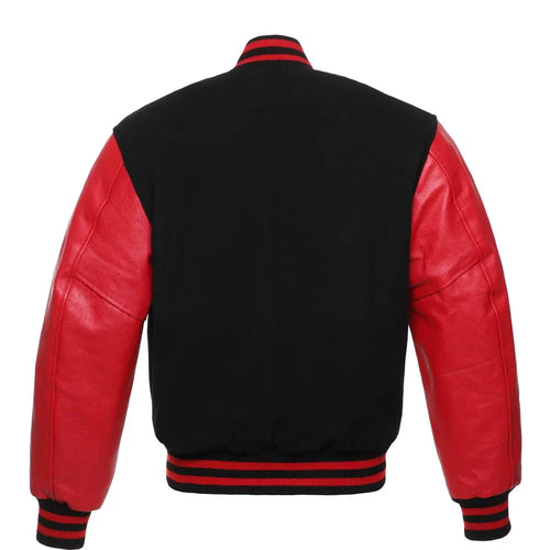 Black Wool Red Leather New Varsity Jacket image 3