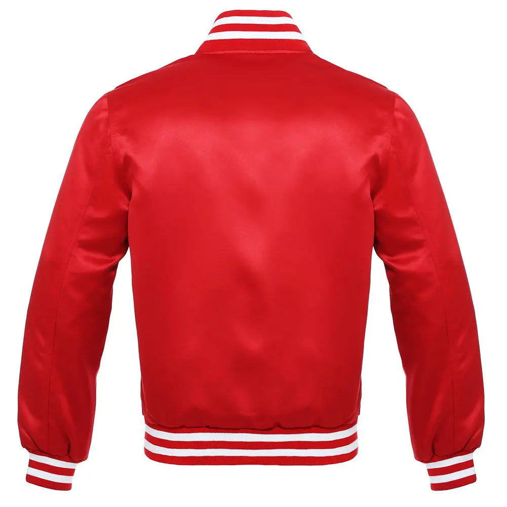 Satin Red/White Leather New Satin Varsity Jacket image 3