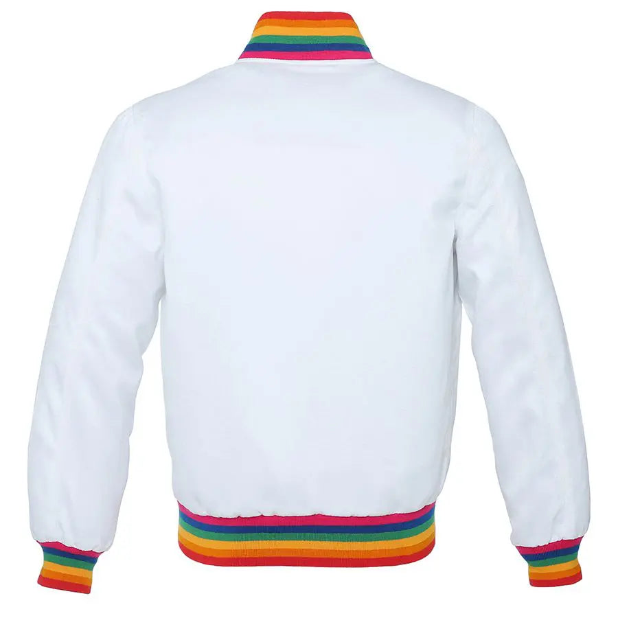 White Rainbow/Satin Leather New Satin Varsity Jacket image 3