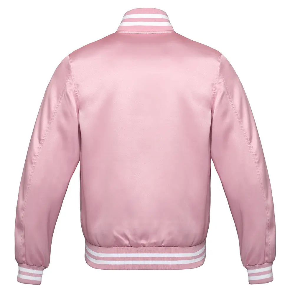 Satin Pink/White Leather New Satin Varsity Jacket image 3