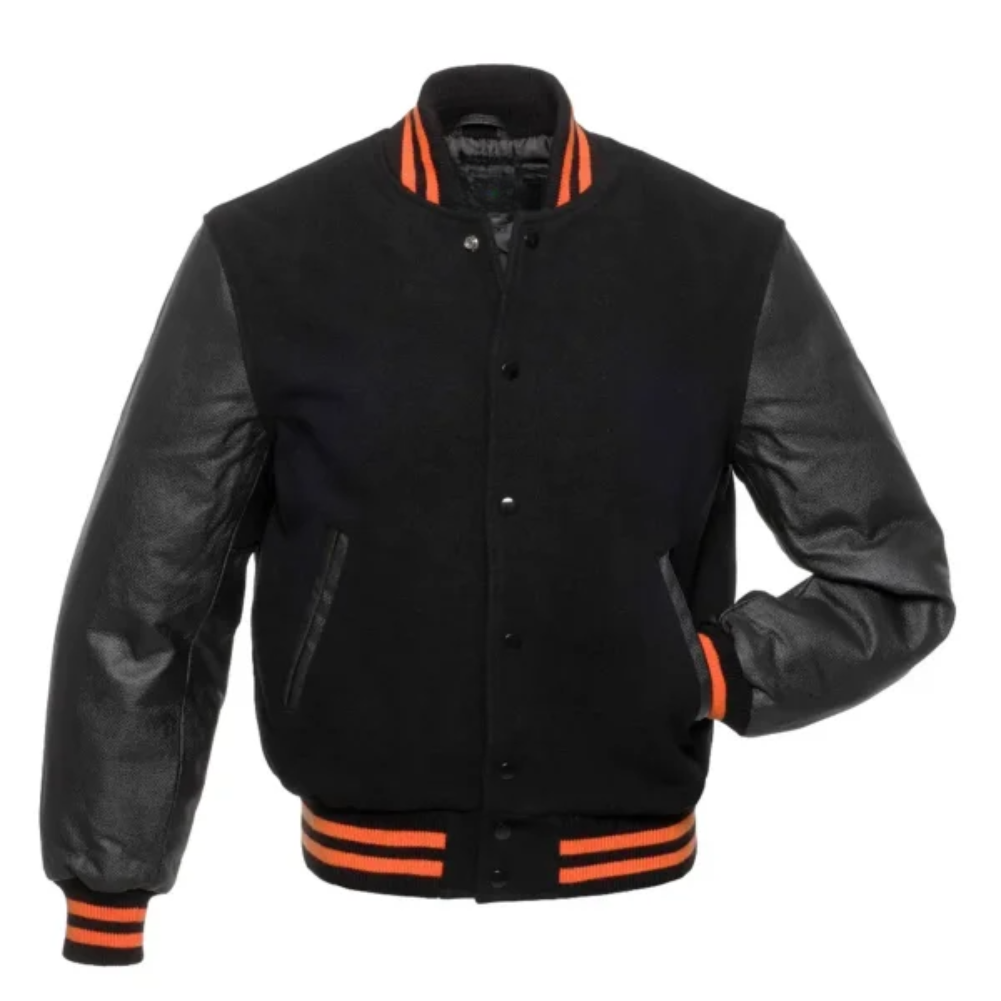 Black Wool Black Leather New Varsity Jacket image 0