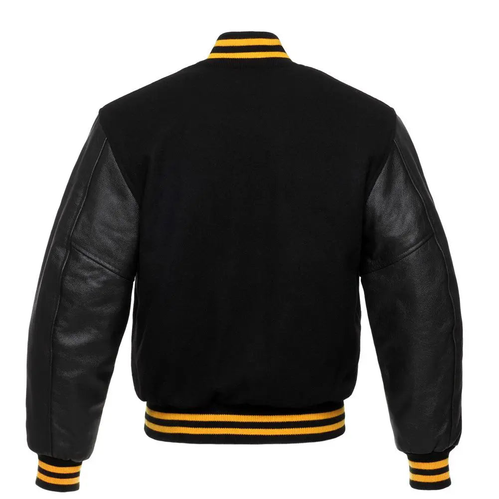 Black Wool Black Leather New Varsity Jacket image 3