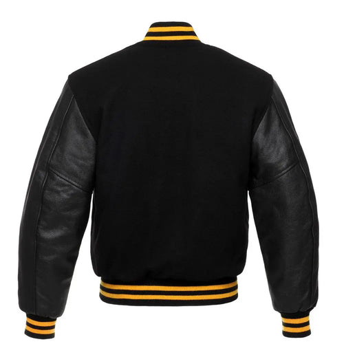 Black Wool Black Leather New Varsity Jacket image 3