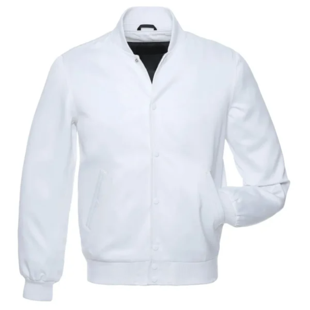 Satin Solid/White Leather New Satin Varsity Jacket image 0
