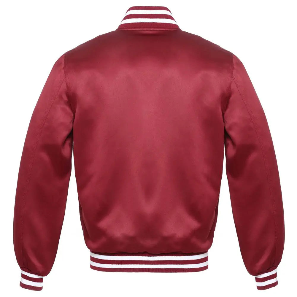 Satin Cardinal/White Leather New Satin Varsity Jacket image 3