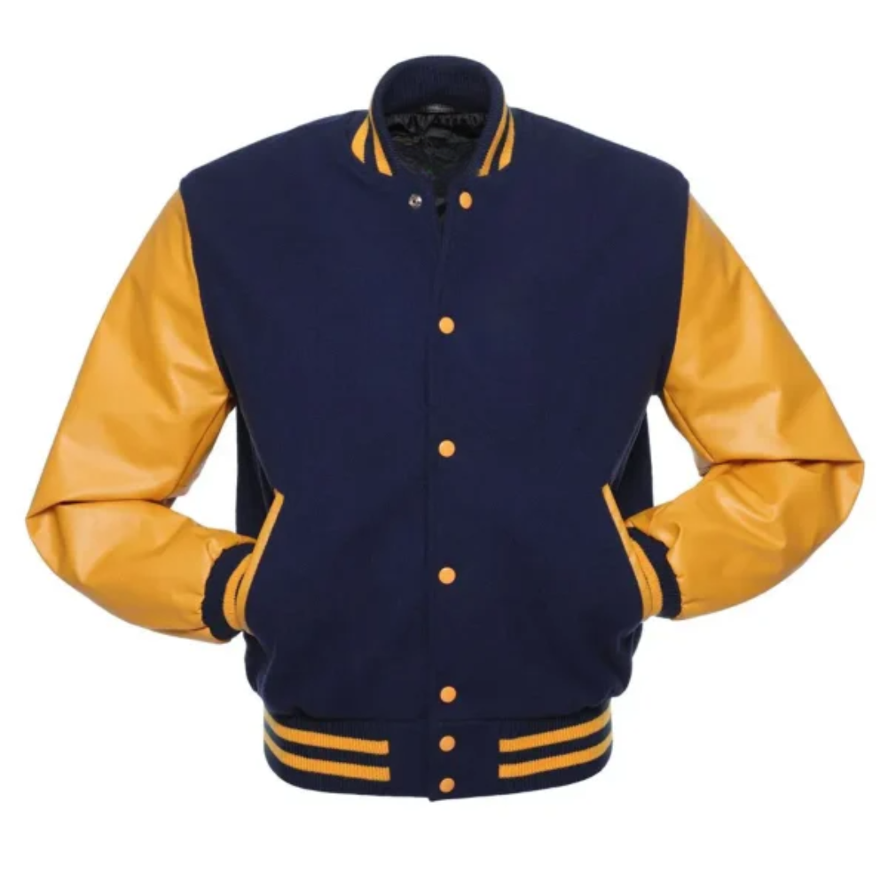 Navy Wool/Gold Vinyl Leather New Classic Vinyl Varsity Jacket image 0